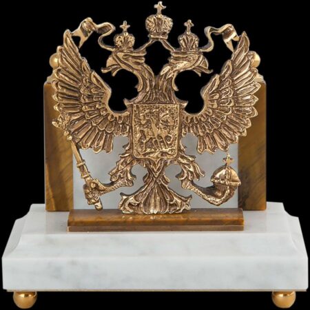 Подставка для визиток державная с двуглавым орлом тигровый глаз