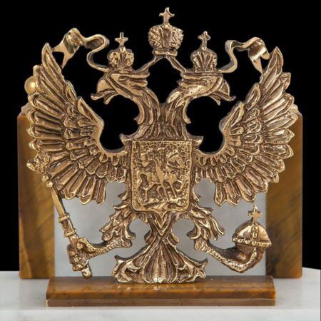 Подставка для визиток державная с двуглавым орлом тигровый глаз